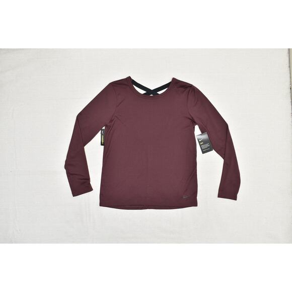 Nike Dri-FIT Long Sleeve Shirt Womens Small Red Maroon Crossback Training Top - Picture 1 of 8